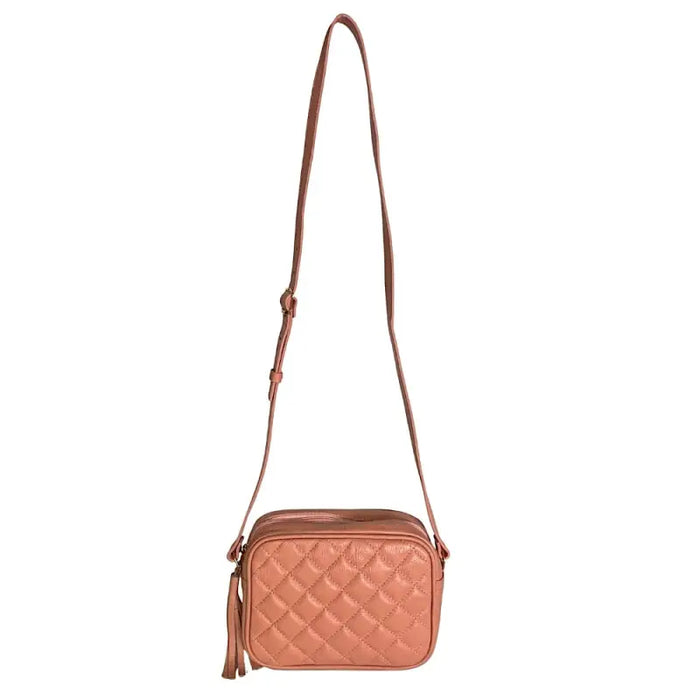 Bolsa feminina tiracolo couro legítimo matelassê pêssego