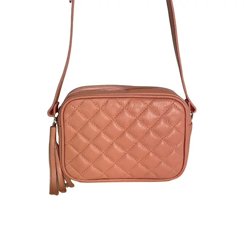 Bolsa feminina tiracolo couro legítimo matelassê pêssego