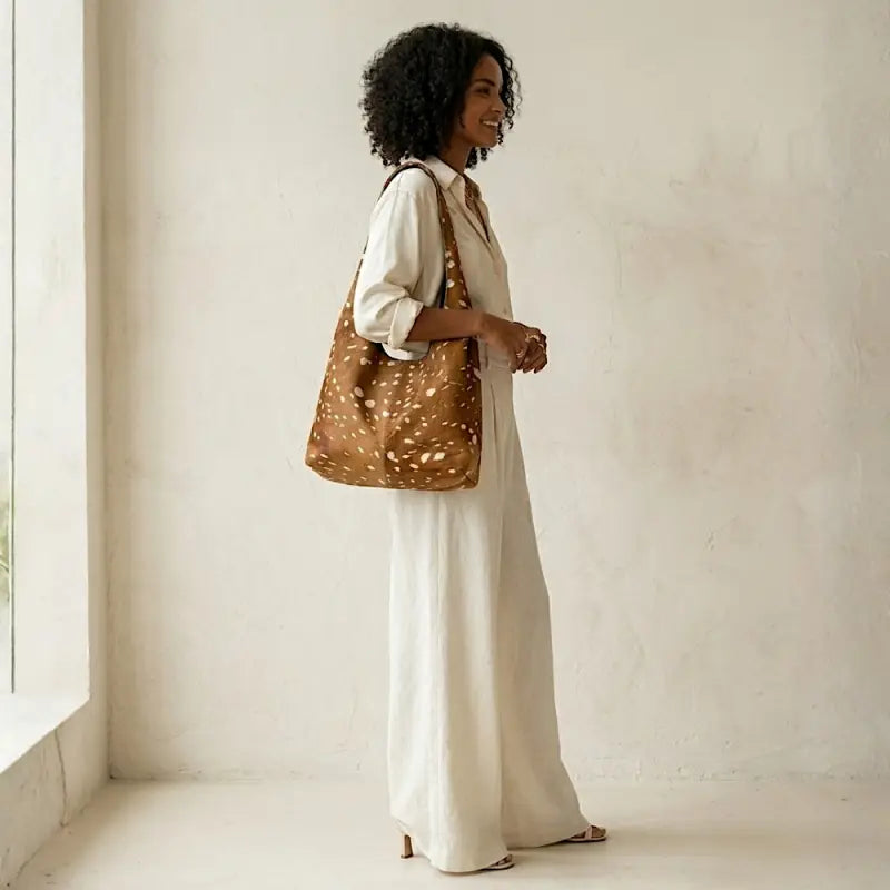 Bolsa Feminina Tiracolo Grande Estilo Boho Chic Couro e Pelo
