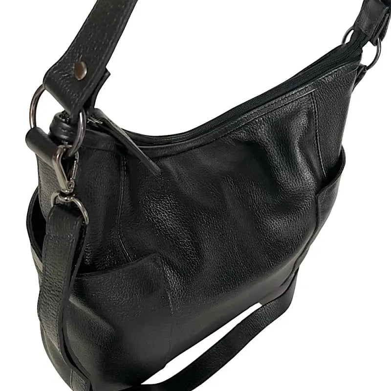 Bolsa Hobo em Couro Legítimo Floater Preta | Alça Dupla e Bolsos Celular