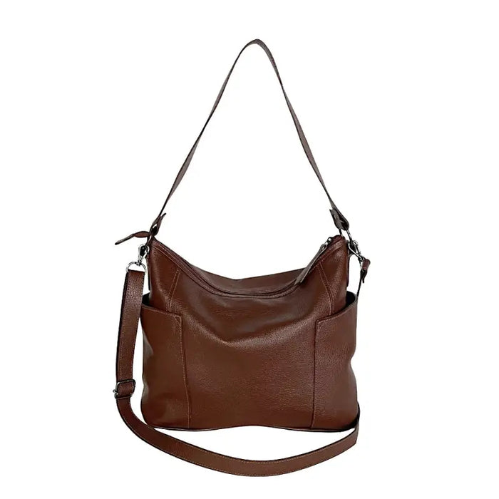 Vista frontal da Bolsa Hobo em Couro Legítimo Floater Marrom