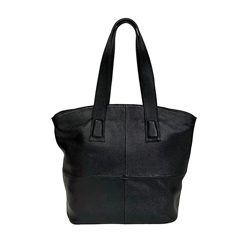Bolsa shopper feminina preta em couro legítimo floater com design de ombro grande e alças anatômicas.