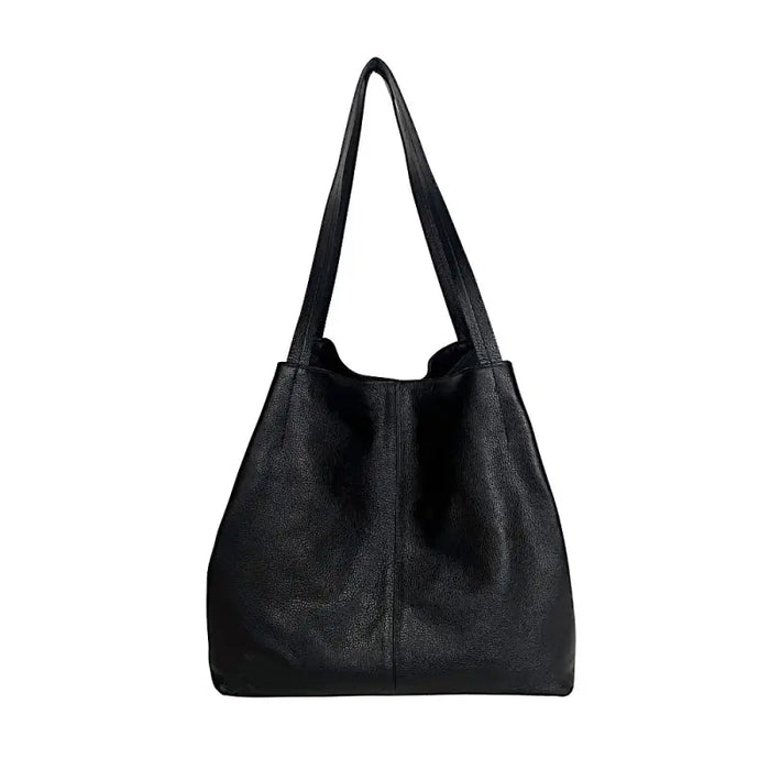 Bolsa Shopper Preta em Couro Legítimo Floater com ajuste lateral e alças de ombro confortáveis
