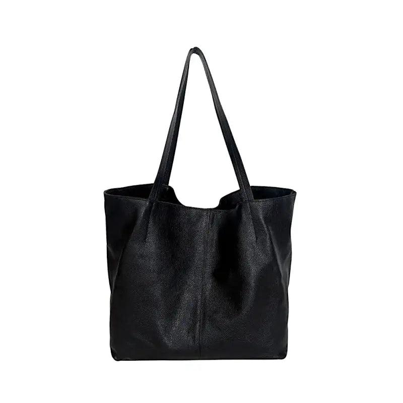 Bolsa feminina preta grande tipo shopper em couro legítimo ideal para trabalho e dia a dia