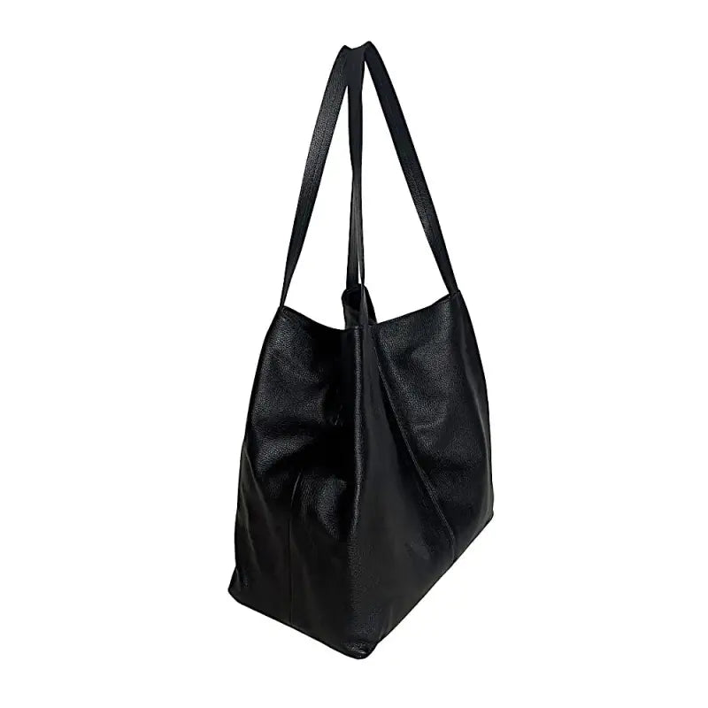Visão Lateral da Bolsa Shopper Preta em Couro Legítimo Floater