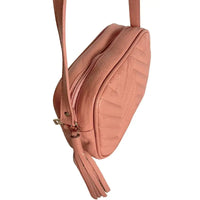 Bolsa feminina tiracolo couro legitimo matelassê pêssego