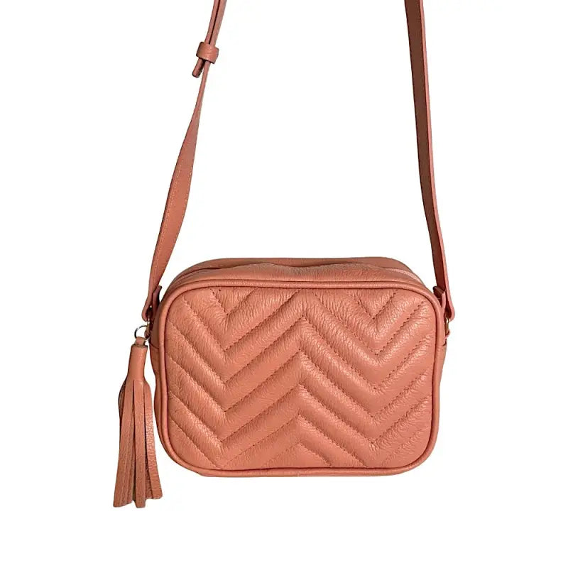 Bolsa feminina tiracolo couro legitimo matelassê pêssego