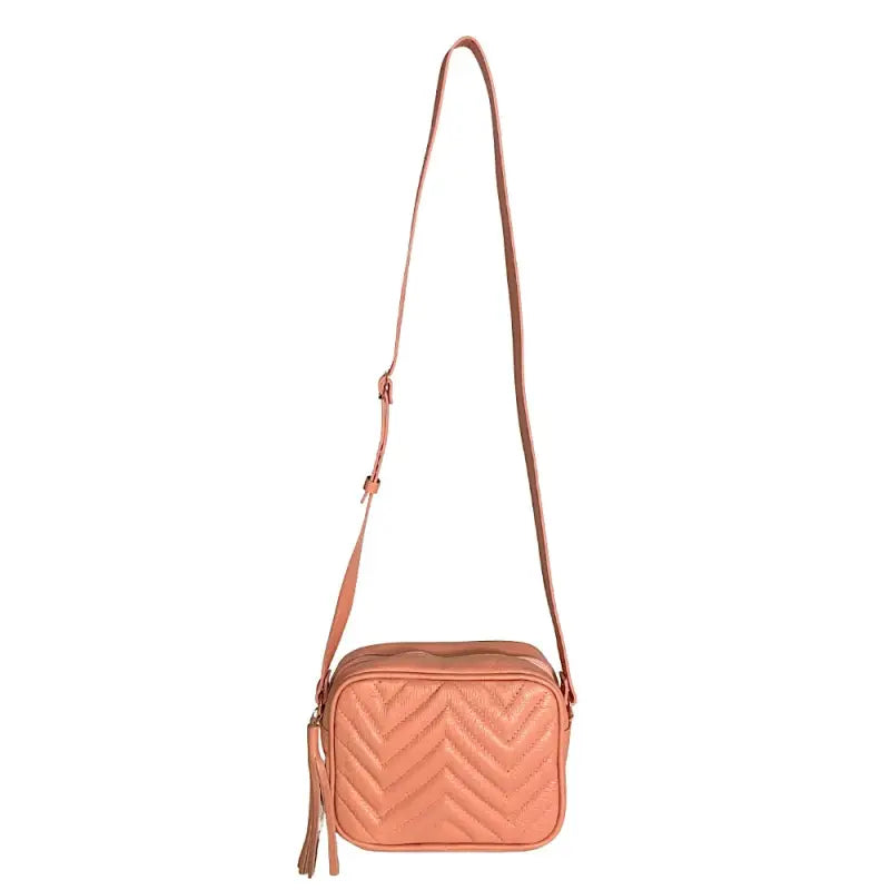Bolsa feminina tiracolo couro legitimo matelassê pêssego