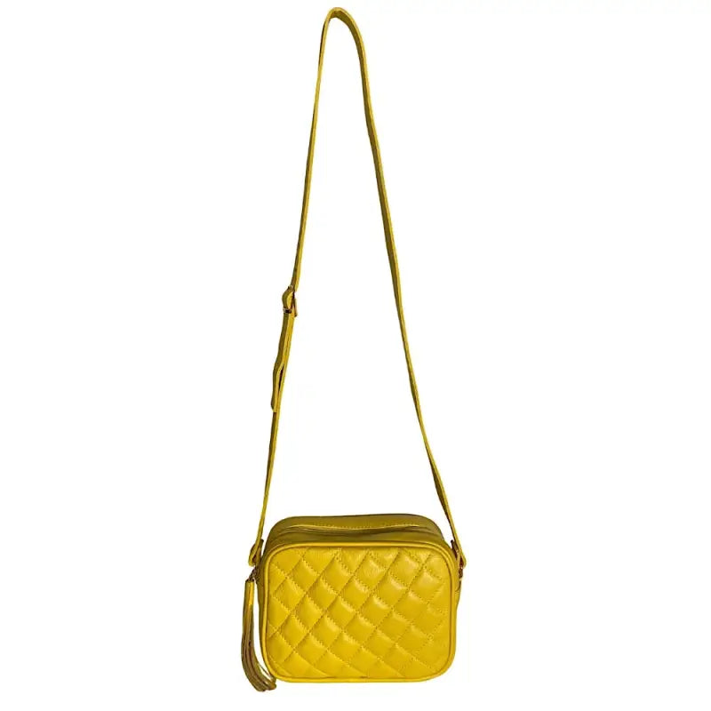 Bolsa Tiracolo Feminina Couro Legitimo Matelassê Xadrez Amarelo Canário
