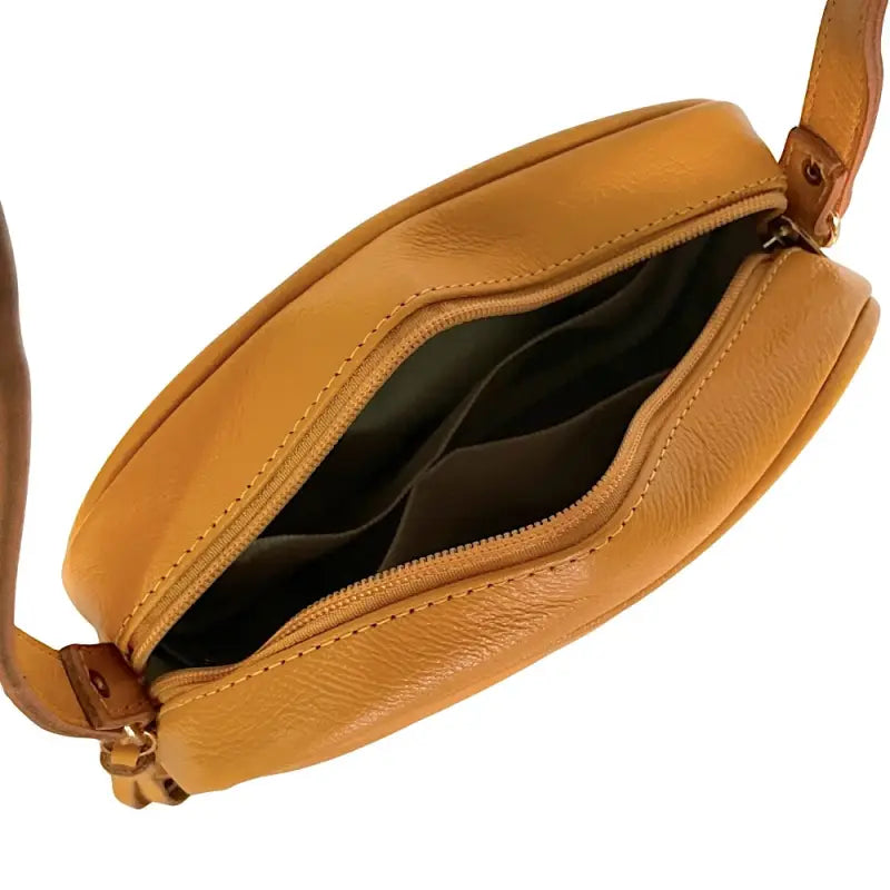 Bolsa tiracolo feminina couro legitimo matelassê diagonal mostarda visão por dentro