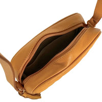 Vista parte interna da Bolsa Tiracolo Feminina Couro Legitimo Mostarda