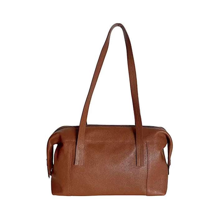 Bolsa tote feminina caramelo em couro legítimo floater com design horizontal elegante.