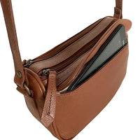 Bolsa transversal em couro legítimo floater caramelo | dupla divisão, bolso externo que cabe celular