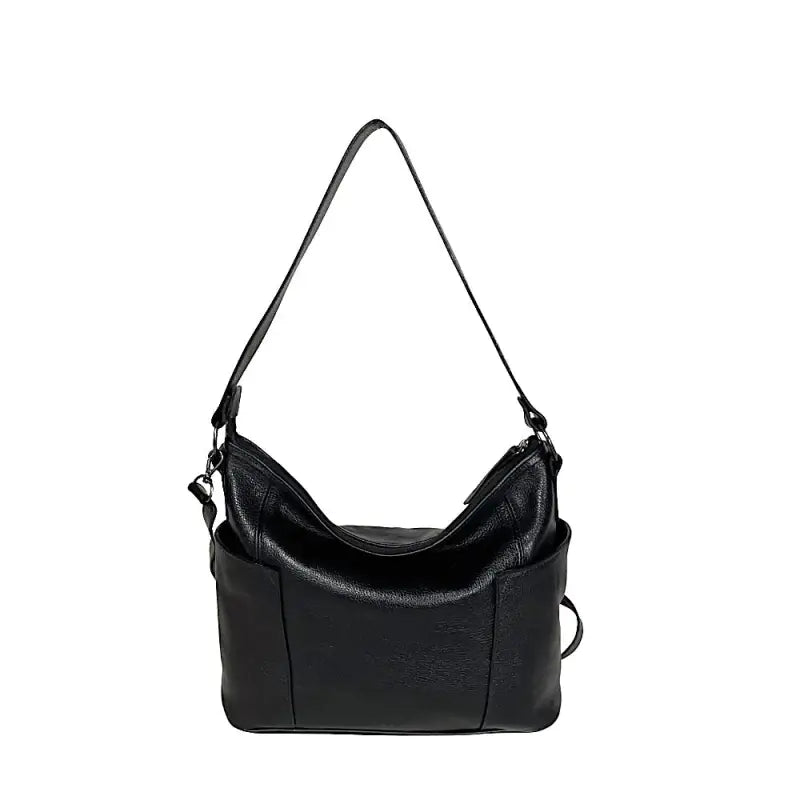 Bolsa Hobo em Couro Legítimo Floater Preta | Alça Dupla e Bolsos Celular