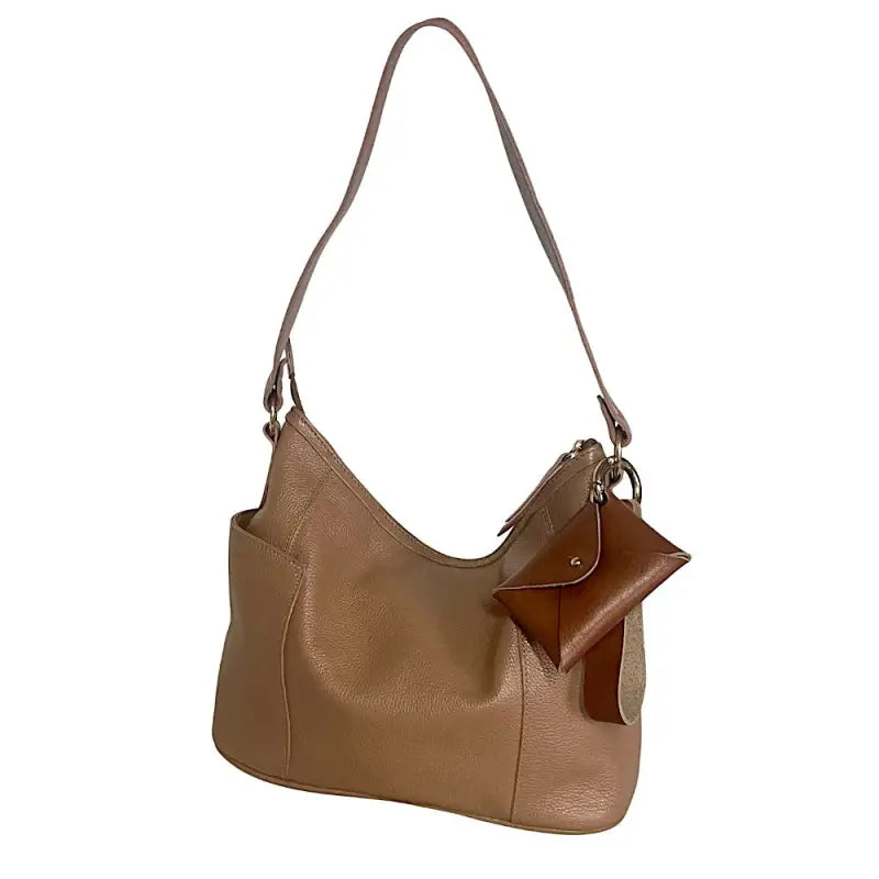 Bolsa hobo em couro legítimo floater bege | com bolsos para celular
