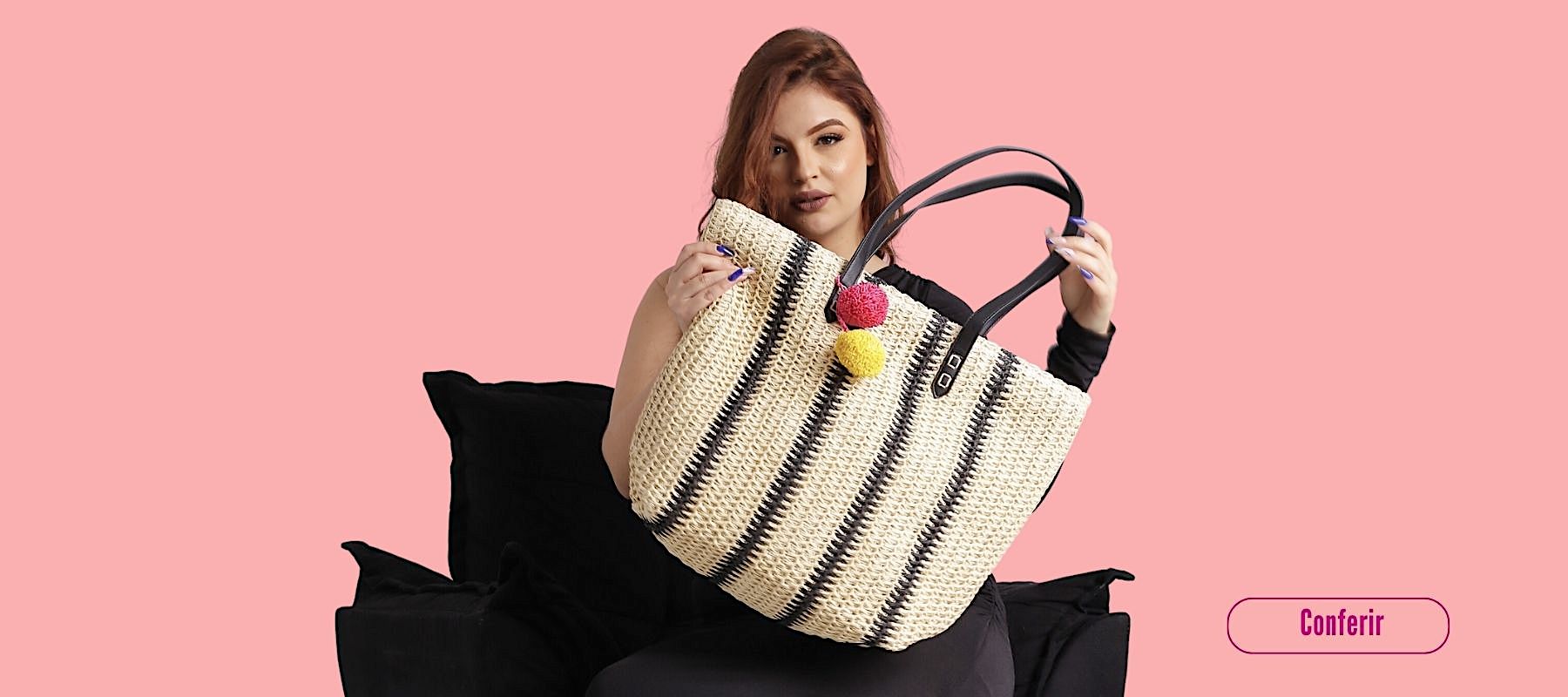 Bolsa Listrada em Palha verão 2024. Lançamento em Bolsa