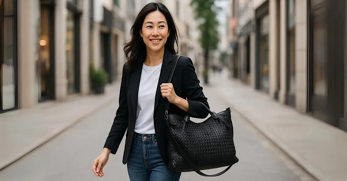 Bolsa tressê de couro preto