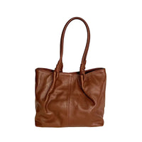 Bolsa tote bag feminina caramelo em couro legítimo floater com design de sacola estruturada e penses na base da alça.