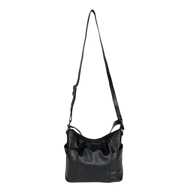 Bolsa Hobo em Couro Legítimo Floater Preta | Alça Dupla e Bolsos Celular