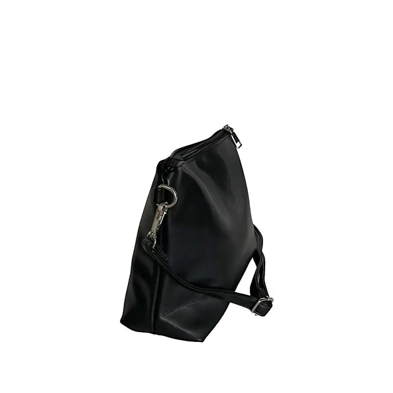 Vista lateral da Bolsa tiracolo em couro vegano preto 