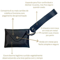 Carteira de pulso couro legitimo preto - ferragem onix, detalhes da carteira