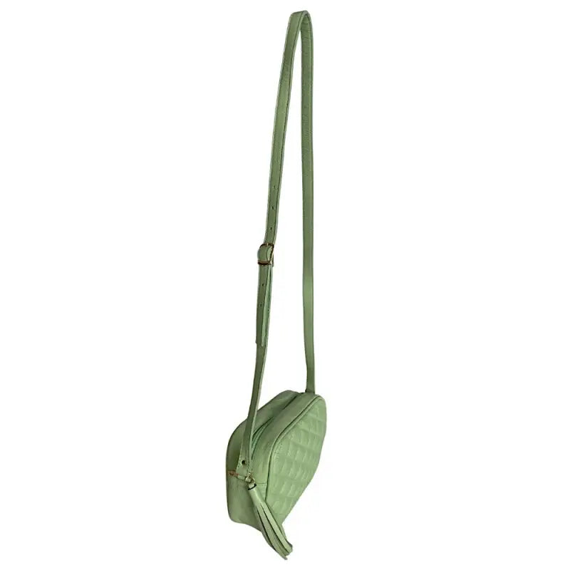 Lateral Bolsa Verde Água em Couro Legítimo com Alça Ajustável