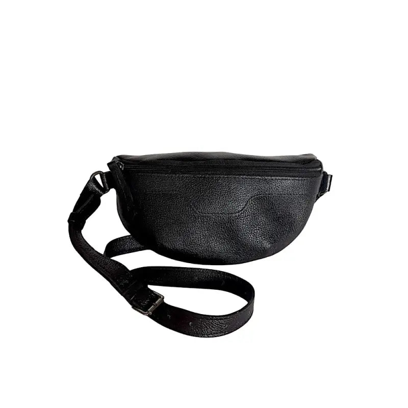 Visão Frontal da Pochete Feminina Clássica em Couro Legítimo Floater Preto