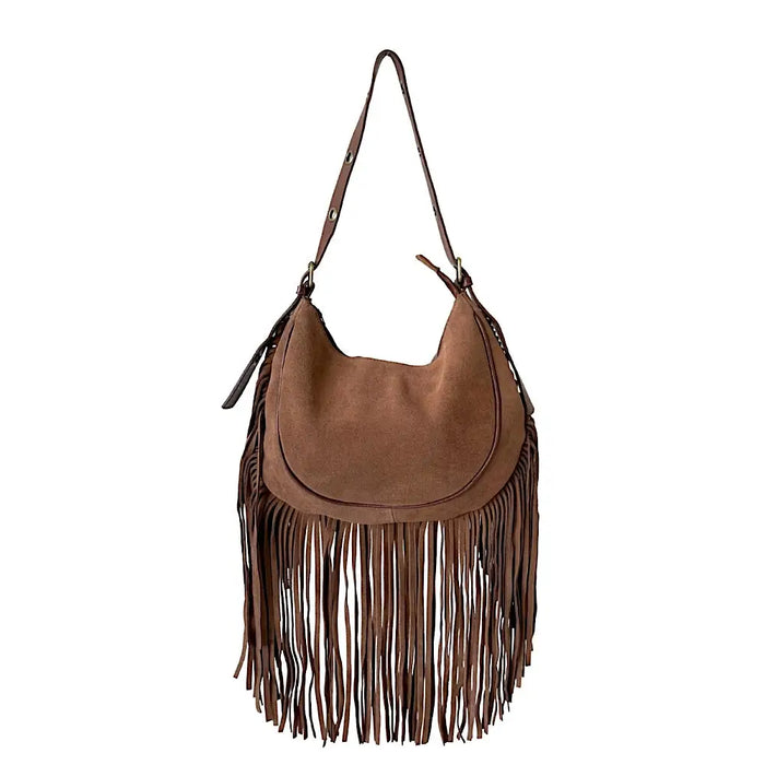 Bolsa Boho Couro com Franja Caramelo - Vegana - Loja Online