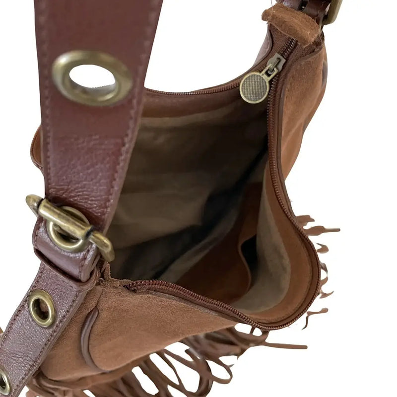 Bolsa Boho Couro com Franja Caramelo - Vegana - Loja Online