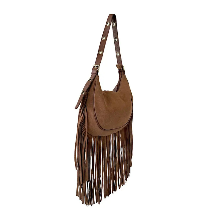Bolsa Boho Couro com Franja Caramelo - Vegana - Loja Online