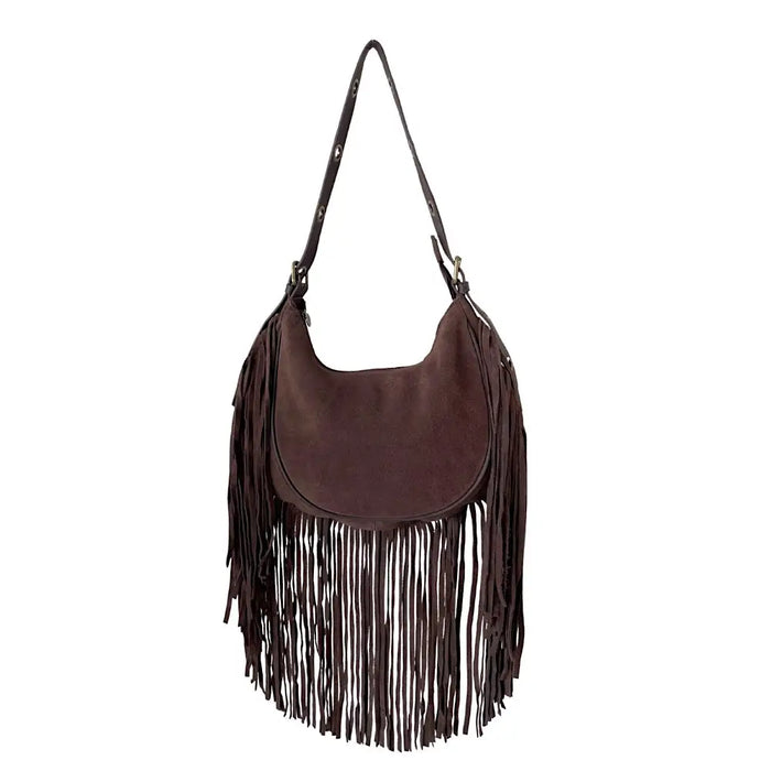 Bolsa Boho Couro com Franja Marrom - bolsa de couro - Loja Online