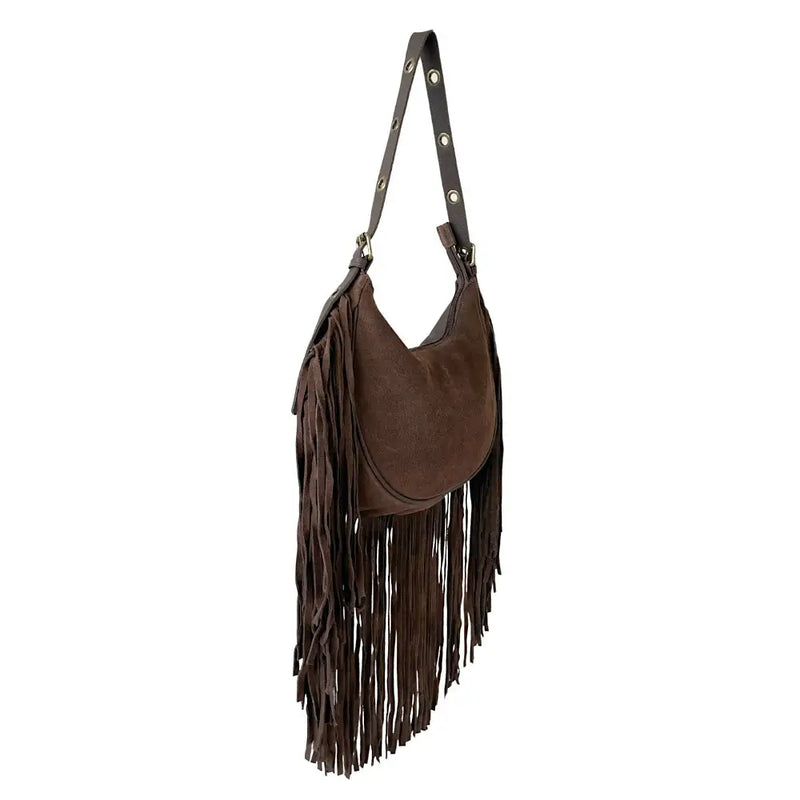 Bolsa Boho Couro com Franja Marrom - Bolsa de Couro - Loja Online