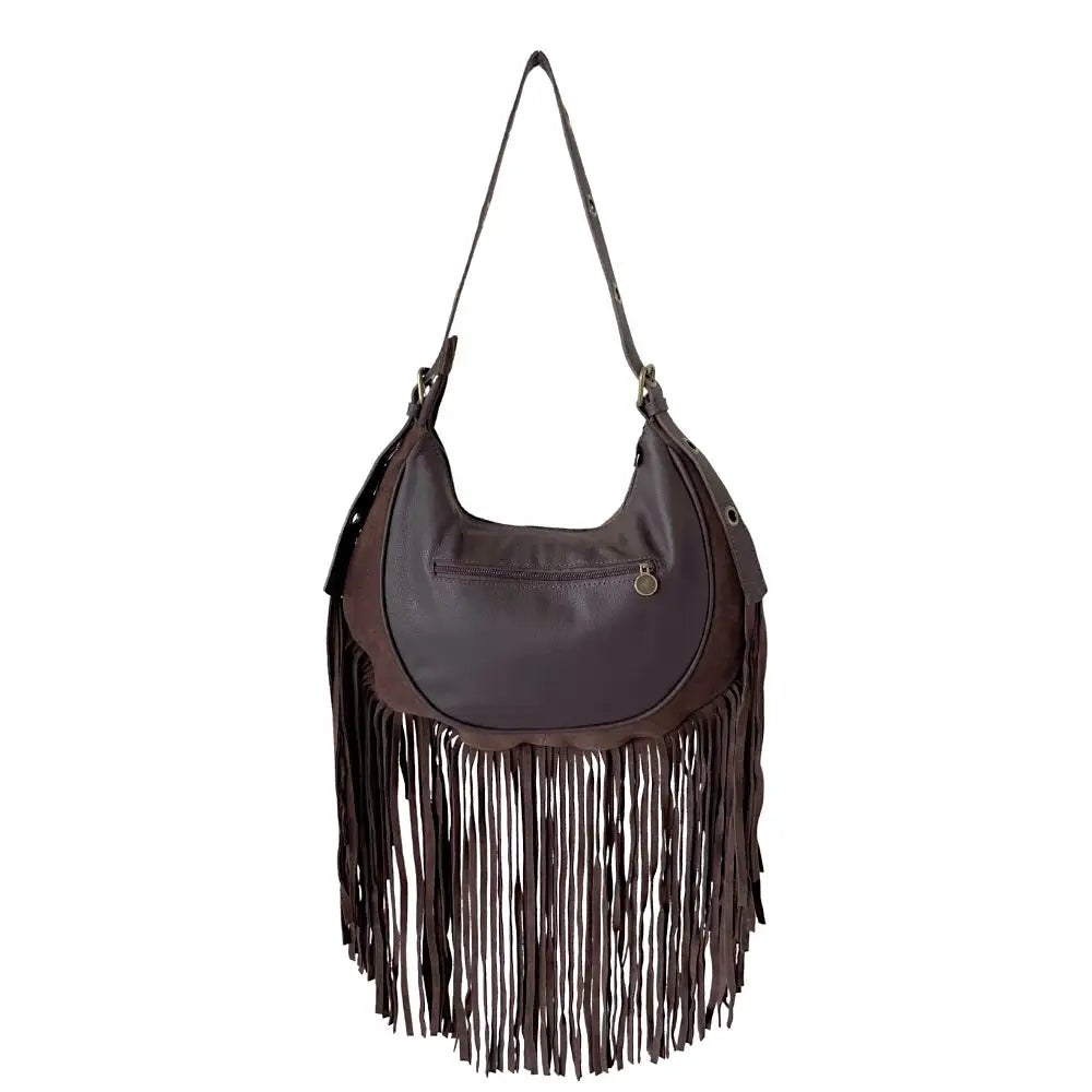 Bolsa Boho Couro com Franja Marrom - Vegana - Loja Online