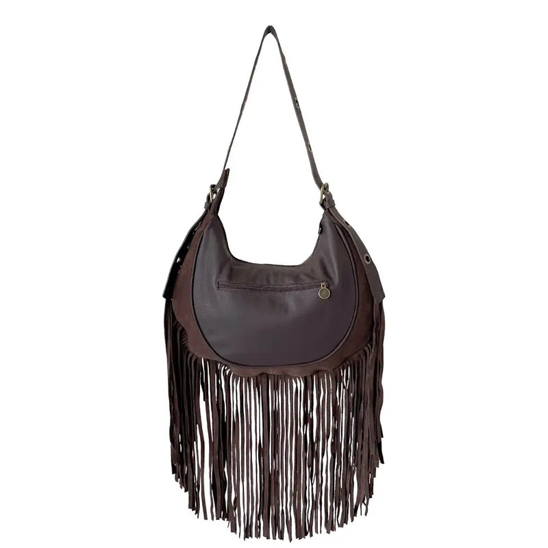 Bolsa Boho Couro com Franja Marrom - Vegana - Loja Online