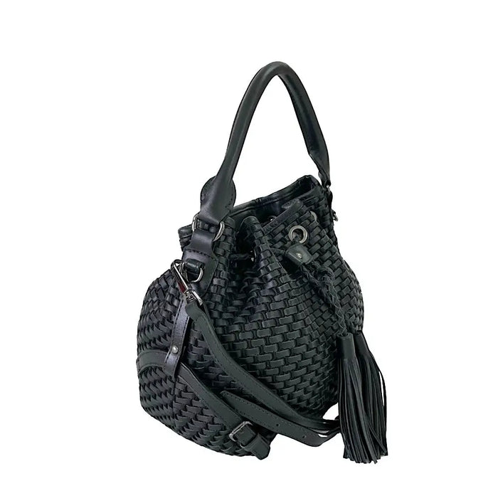 Bolsa Bucket Tressê Couro Preto - Vegana - Loja Online - Its