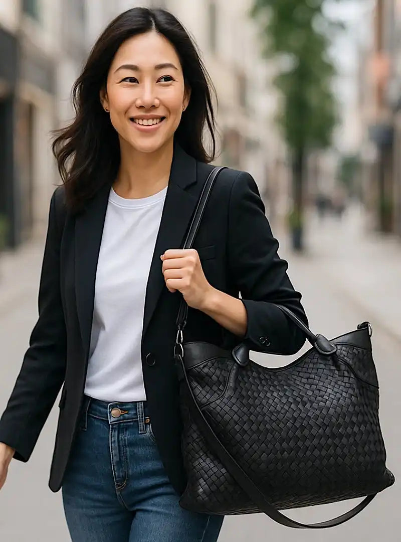 Bolsa tressê em couro preto