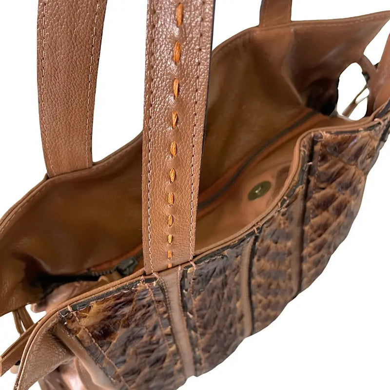 Bolsa Grande em Couro Pirarucu Caramelo - Vegana - Loja