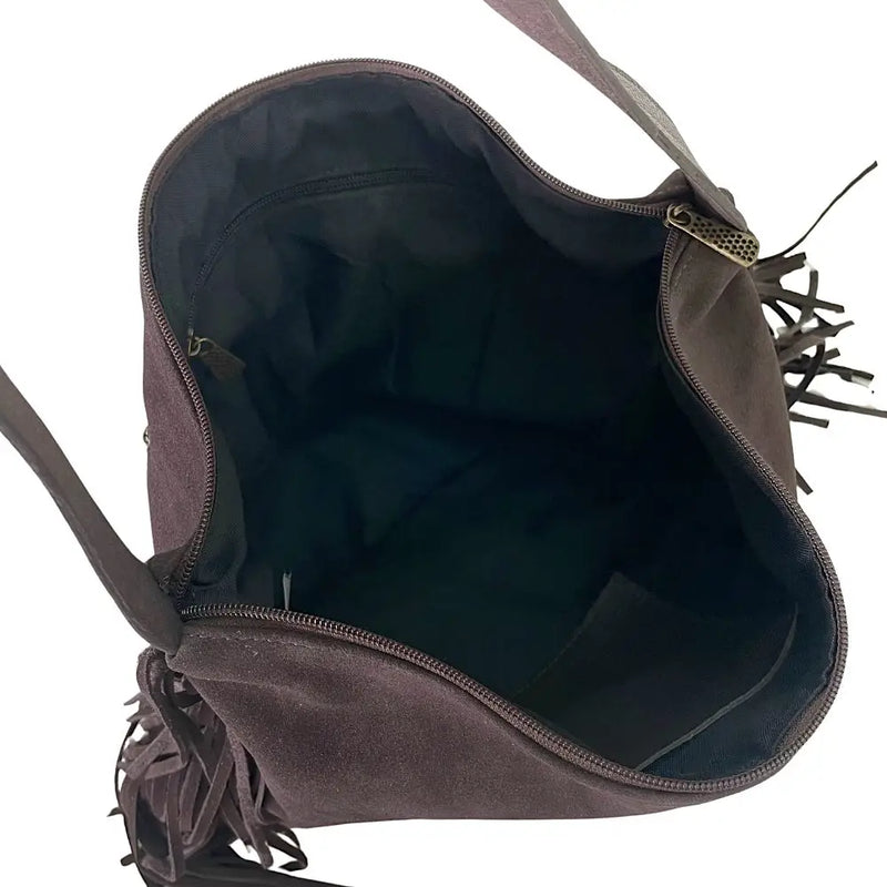 Bolsa Hobo Couro com Franja Marrom - Vegana - Loja Online