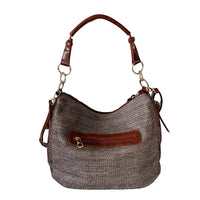 Bolsa Hobo em Fibra Sintética Marrom. Bolsa na parte de trás com zíper
