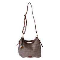 Bolsa Hobo em Fibra Sintética Marrom com alça tiracolo regulável e removível