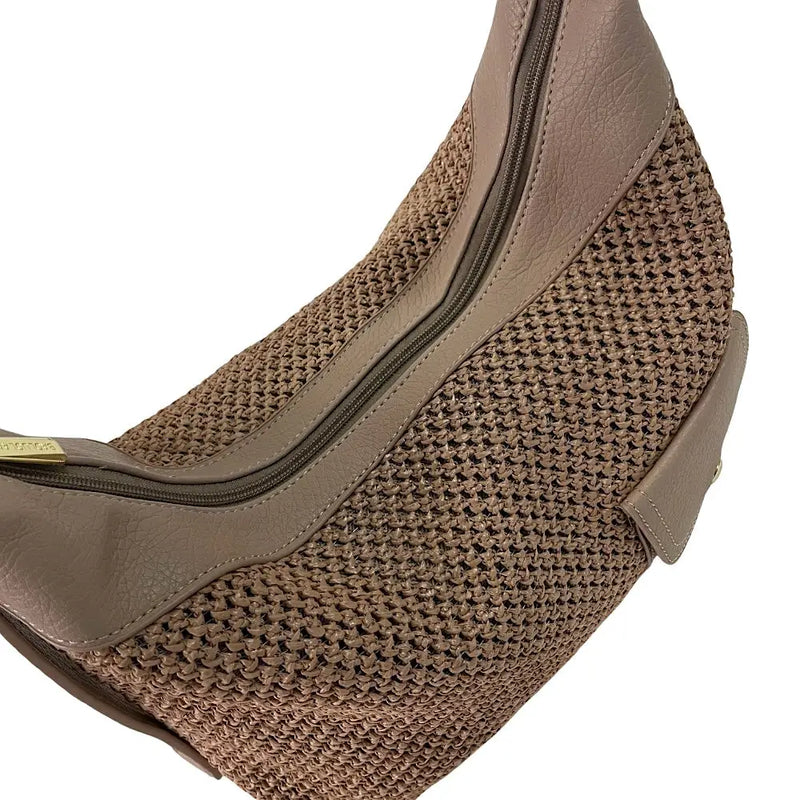 Bolsa Hobo Ráfia Sintética Bege - Vegana - Loja Online