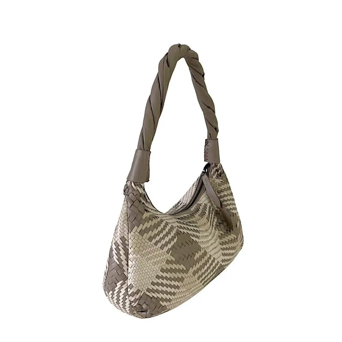 Bolsa Hobo Tressê Couro Off-whitte com Cinza - Vegana