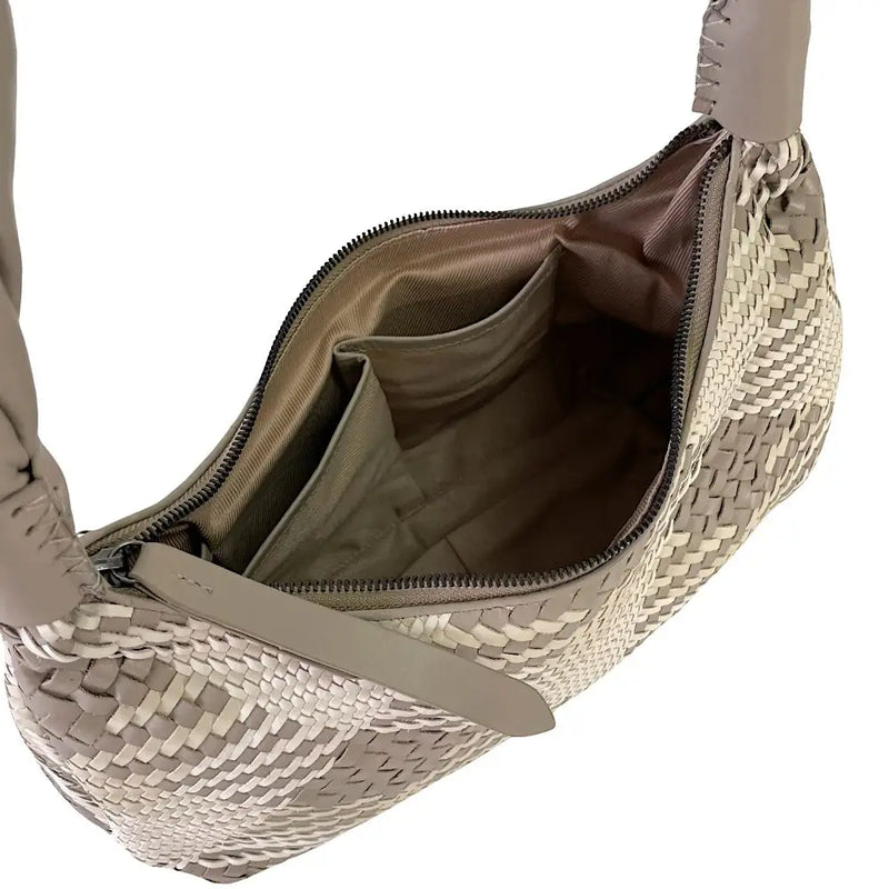 Bolsa Hobo Tressê Couro Off-whitte com Cinza - Vegana