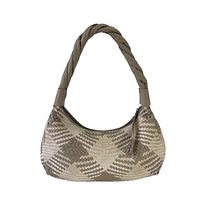 Bolsa Hobo Tressê Couro Off-whitte com Cinza - Vegana