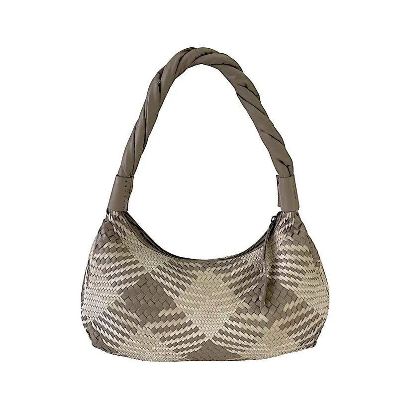 Bolsa Hobo Tressê Couro Off-whitte com Cinza - Vegana