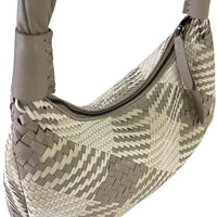 Bolsa Hobo Tressê Couro Off-whitte com Cinza - Vegana