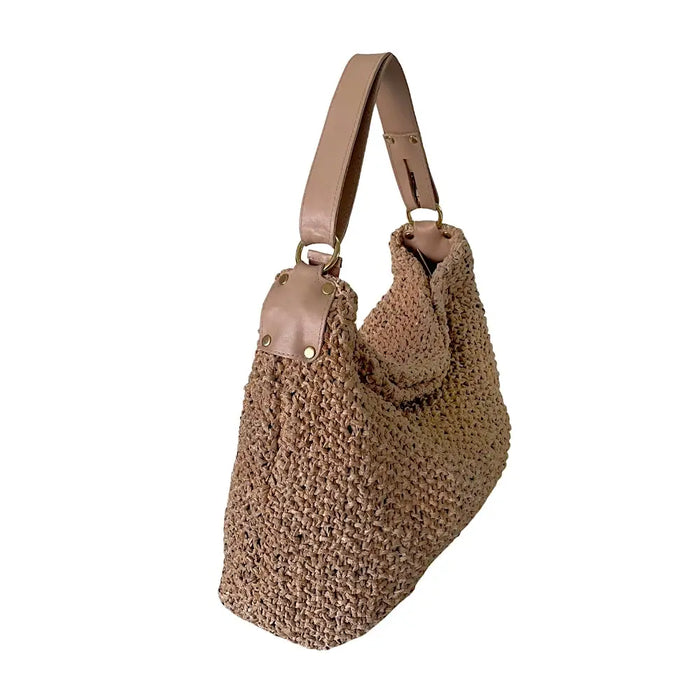 Bolsa Hobo Tricô Couro Alça Regulável Bege - Vegana - Loja