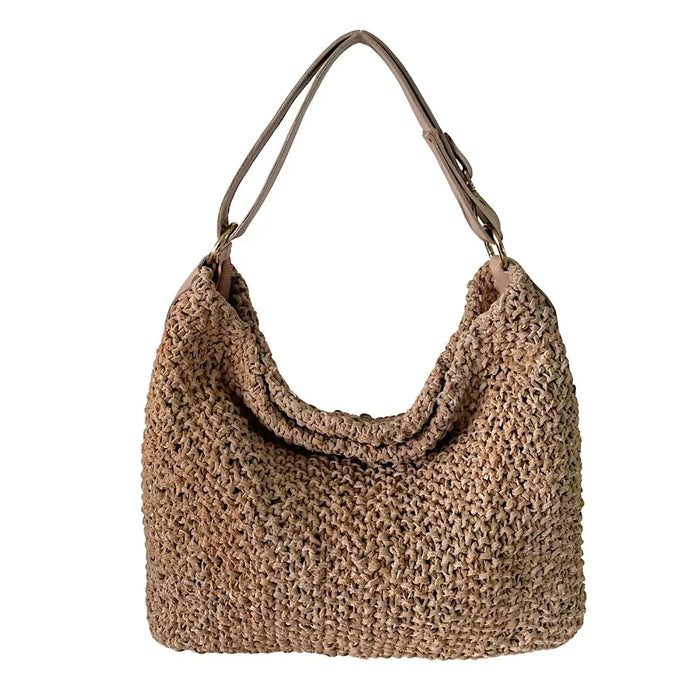 Bolsa Hobo Tricô Couro Alça Regulável Bege - Vegana - Loja