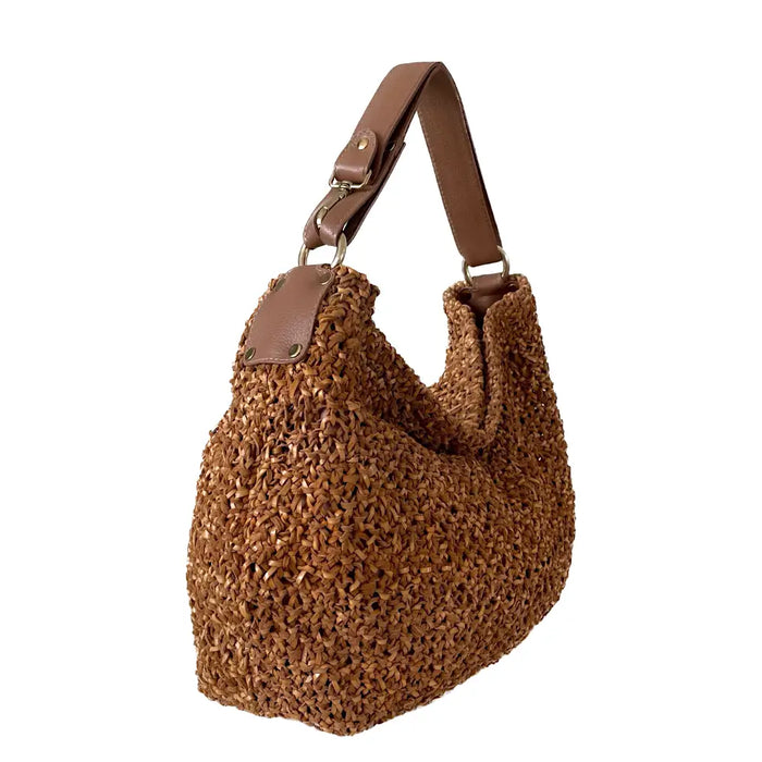 Bolsa Hobo Tricô Couro Alça Regulável Caramelo - Loja