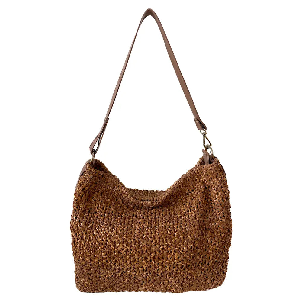 Bolsa Hobo Tricô Couro Alça Regulável Caramelo - Loja
